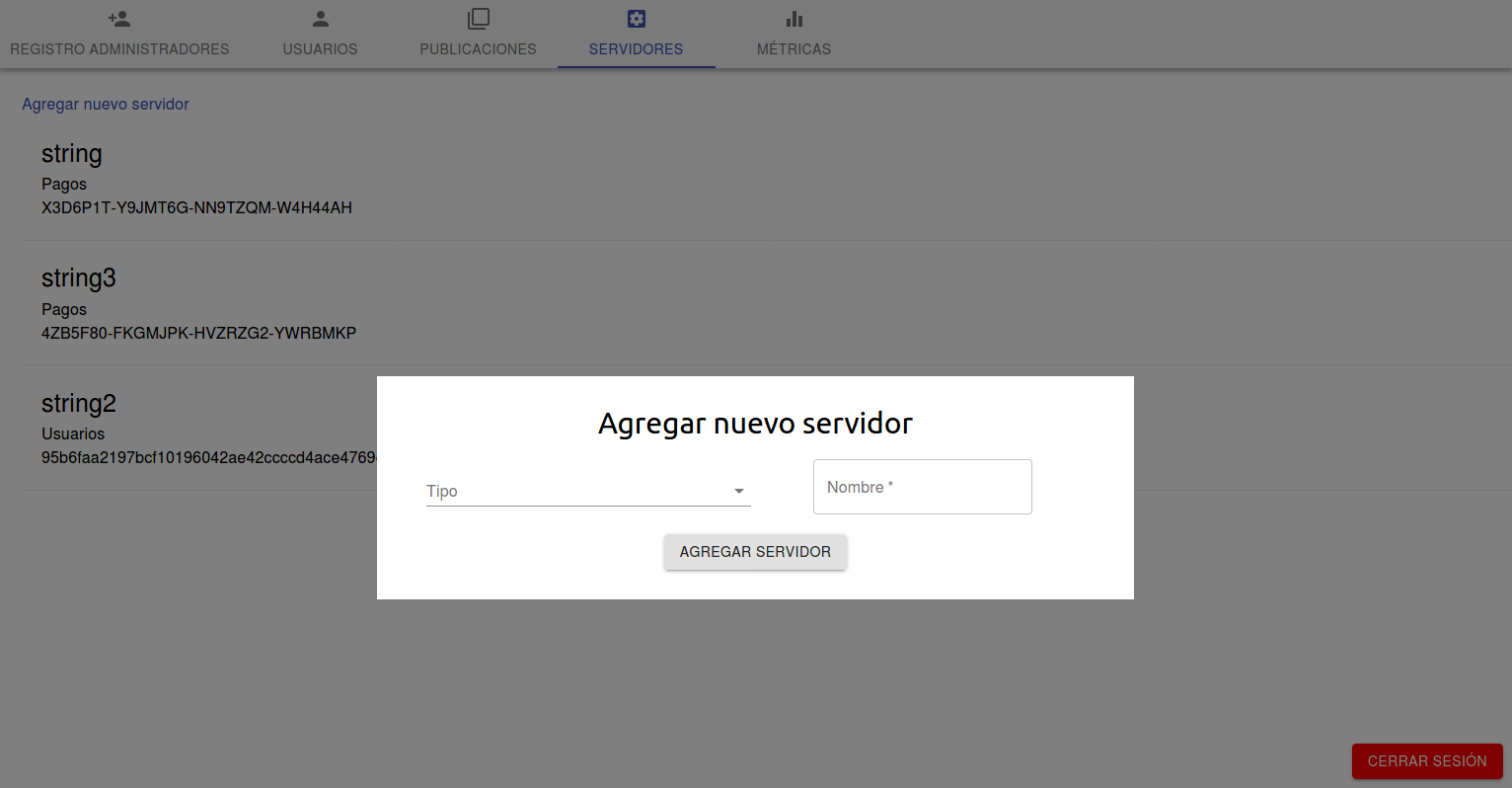 Backoffice Agregar Servidor