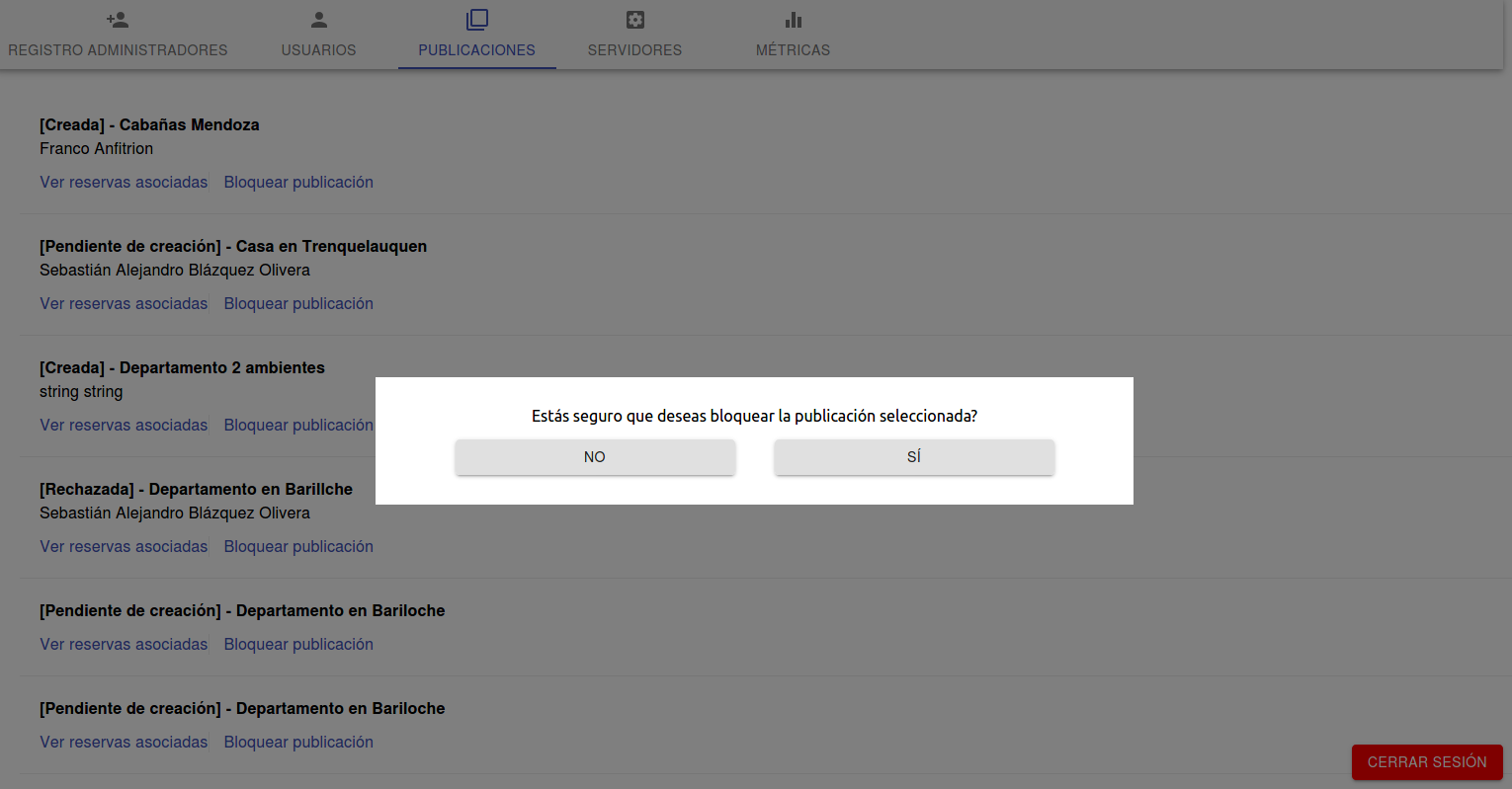 Backoffice Bloquear Publicacion